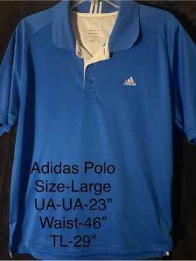 Adidas Royal Blue Men’s Polo/Golf Shirt with White Trim Size-XL